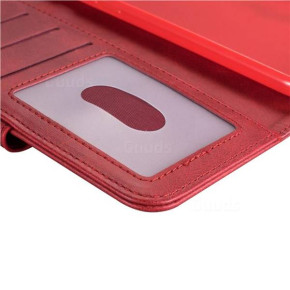 Луксозен кожен калъф тефтер с цип и визитник за Apple iPhone X / Apple iPhone XS червен